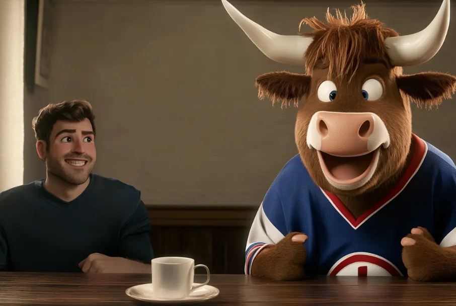 Première publicité télévisée avec joueur LNH et vache IA — Black Box Productions