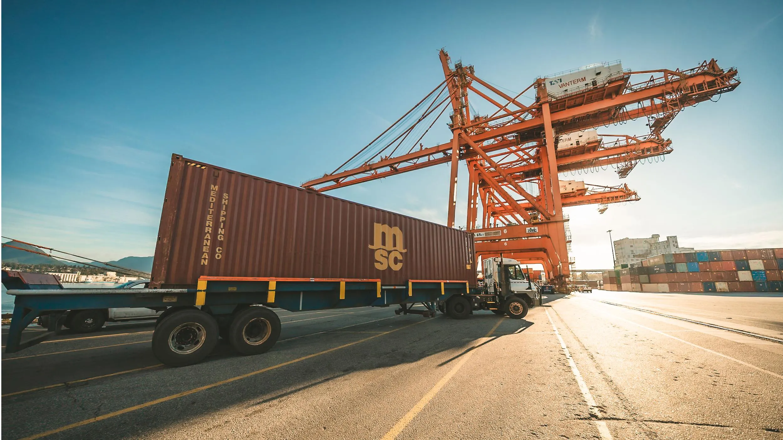 MSC Benin vessel and cranes — Vancouver container terminal